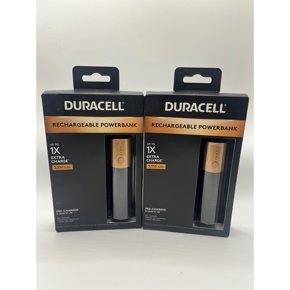 2 Pack Duracell Rechargeable Powerbank 3350mAh Portable Charger Black Copper PB1